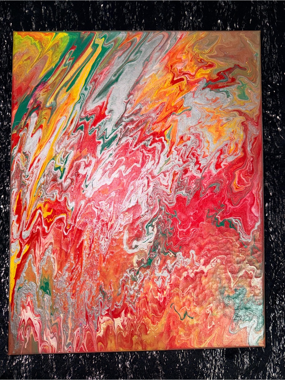 Abstract Fluid Art Canvas in Red, Gold, Green